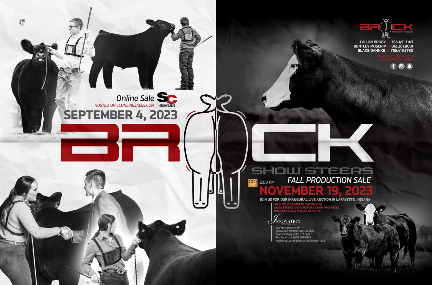 Poster for the 2023 Del Rio Sale featuring bulls and cowboys in black and white.