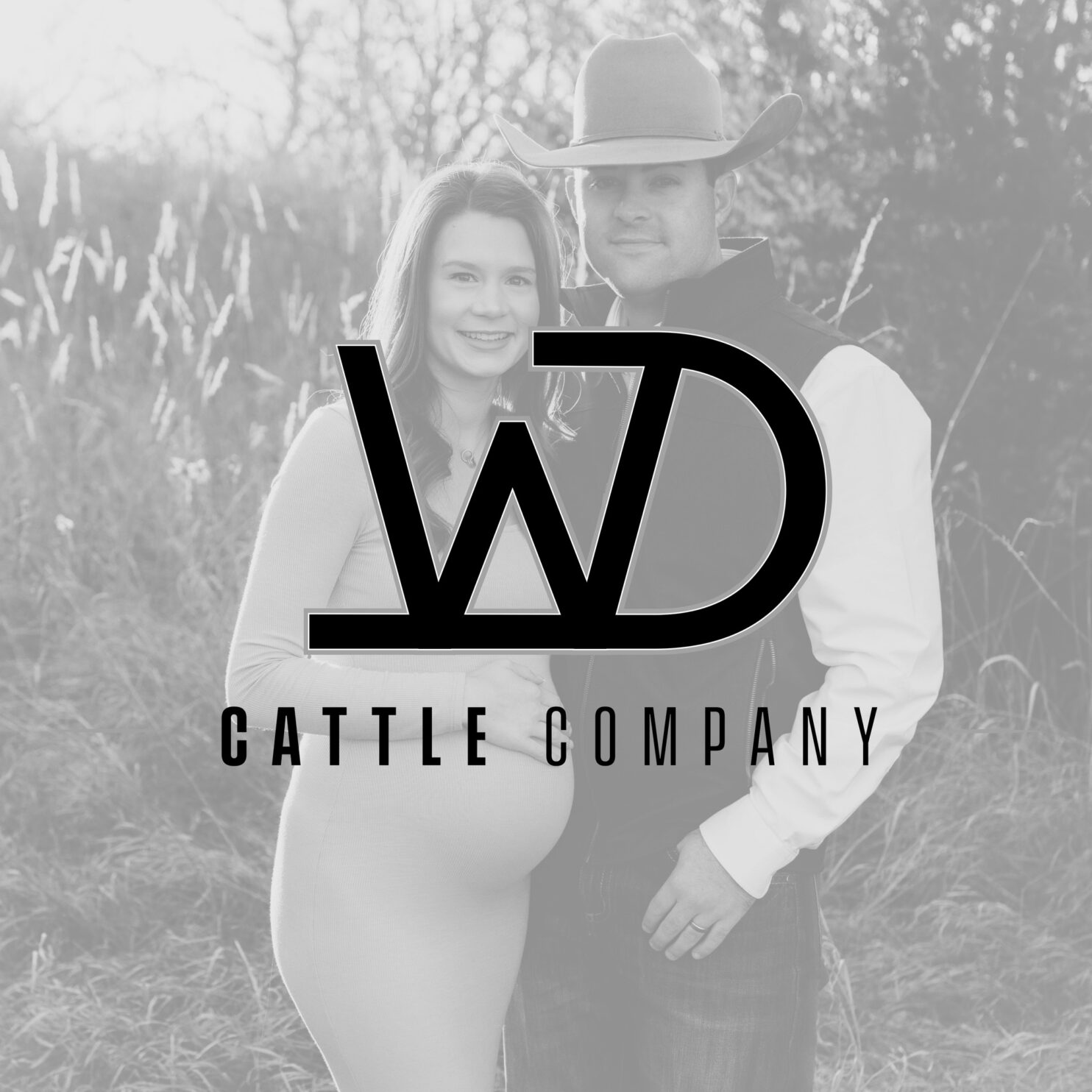 Logo of WD Cattle Company over a black and white photo of two women.